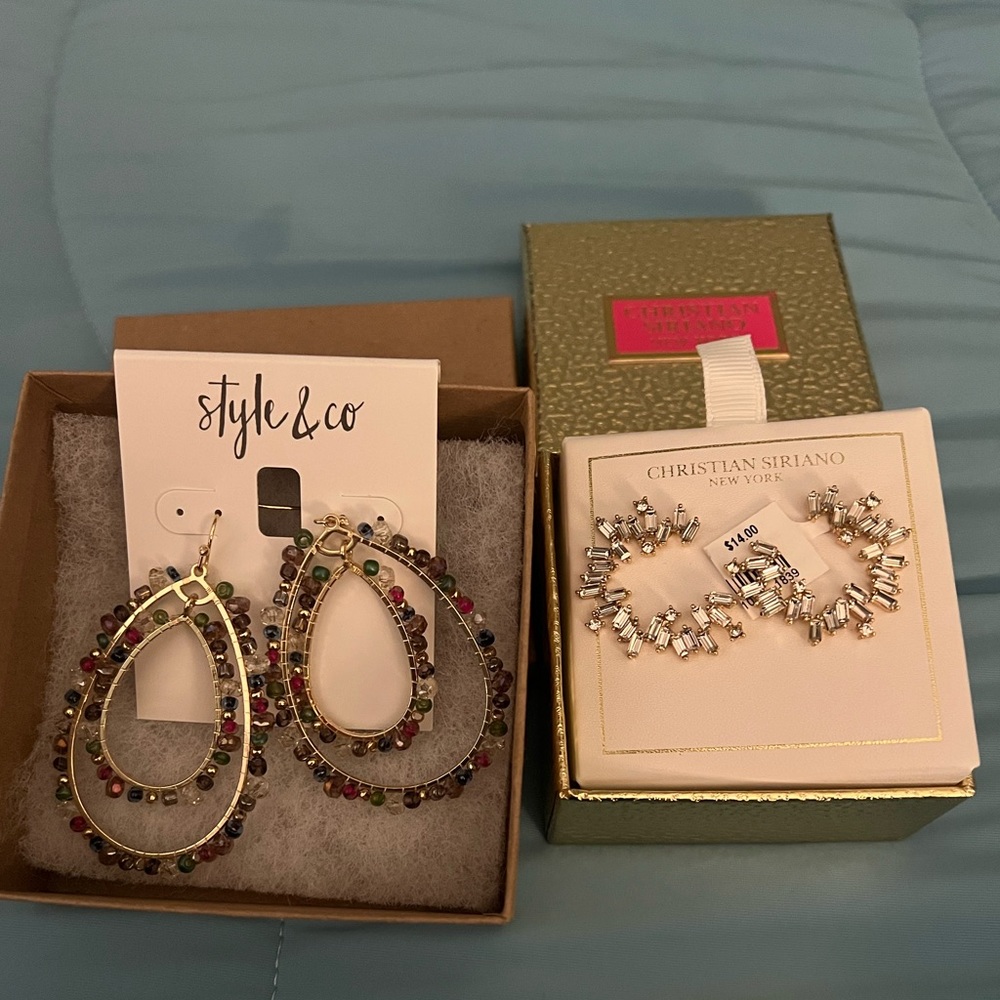 New in box!! Macys and Christian Seriano beautiful earrings.
